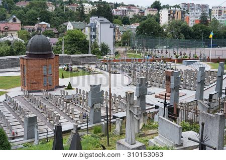 Lviv, Ukraine - July 2, 2019: War Graves From Russian Military Intervention In Ukraine On A Lychakiv