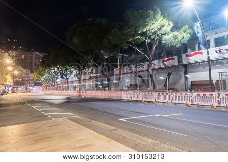 Monaco-ville, Monaco - June 2, 2019: Night View Of Boulevard Albert 1er.