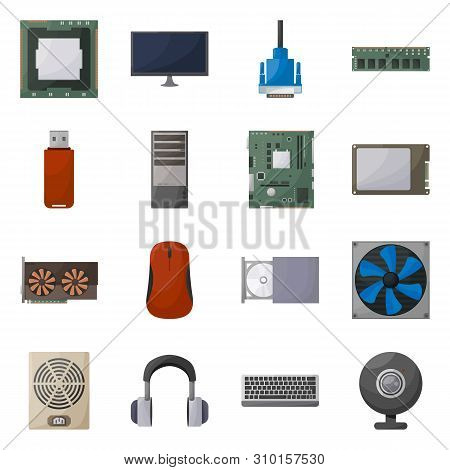 Isolated Object Of Computer And Hardware Icon. Set Of Computer And Component Stock Vector Illustrati