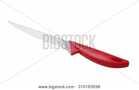 Sharp Boning Knife With Red Handle Isolated On White