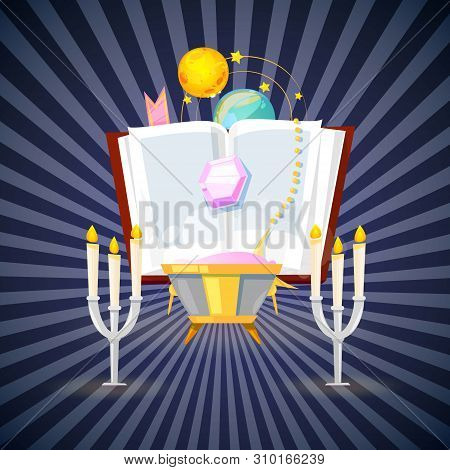 Magic And Wizard Collection Of Items To Cast A Magic Spell Background Banner Vector Illustration. Ac