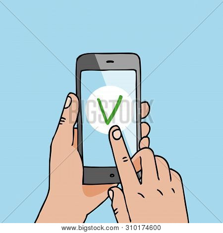 Smartphone Payment Banner Vector Illustration. Hands Holding Mobile Phone. Quick Money Transfer. Bus