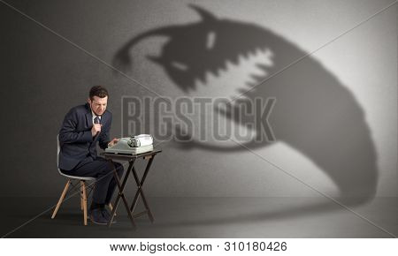 Little hard worker afraid of scary monster shadow