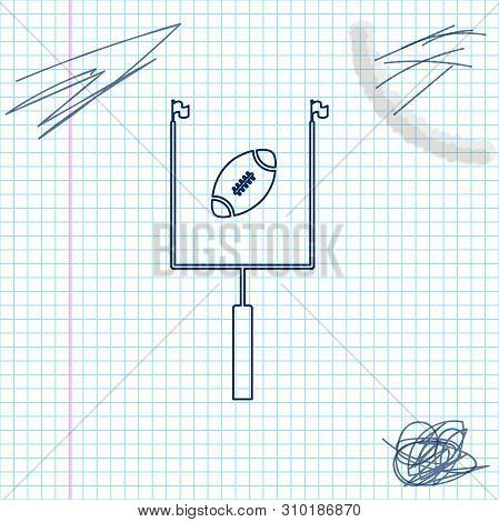 American Football With Goal Post Line Sketch Icon Isolated On White Background. Vector Illustration