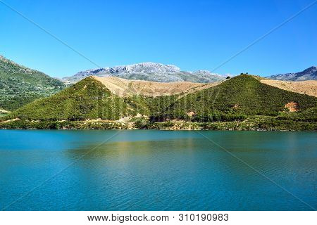 Mountain Landscape Over The Amari Dam Reservoir On The Greek Island Of Crete