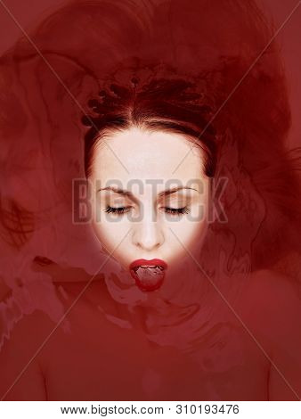Halloween Young Witch Take Bath With Blood