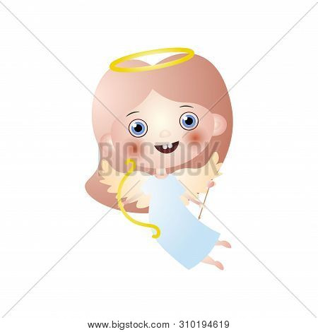 Happy Cute Angel Cupidon With Gold Bow And Arrow