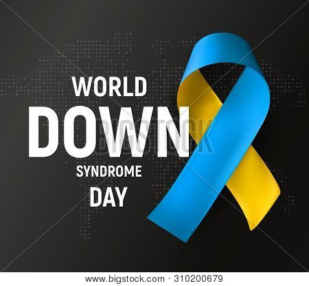 World Down Syndrome Day, Symbol. Blue And Yellow Ribbon, Awareness Medical Symbol, Vector Illustrati