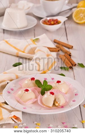 Sicilian Ricotta Cake (cassata) On White Dish.