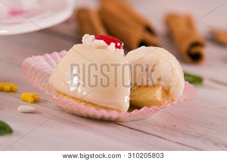 Sicilian Ricotta Cake (cassata) On White Dish.