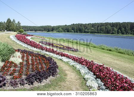 Neman River Embankment Decorated In Flowers In Birstonas Resort Town (lithuania).