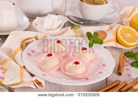Sicilian Ricotta Cake (cassata) On White Dish.
