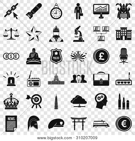 Goverment Icons Set. Simple Style Of 36 Goverment Vector Icons For Web For Any Design