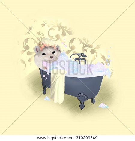 A Little Hedgehog Takes A Bubble Bath