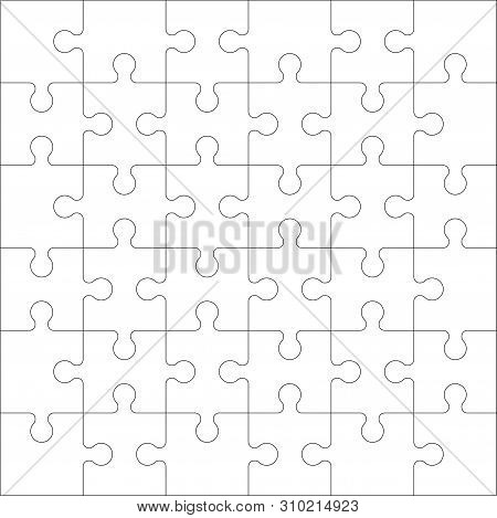 Puzzles Blank Template With Square Grid. Jigsaw Puzzle 6x6 Size With 36 Pieces. Mosaic Background Fo