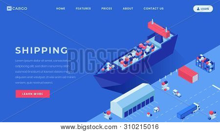 Commercial Conveyance Landing Page Vector Layout. Shipyard, Harbor Website Homepage Interface Idea W