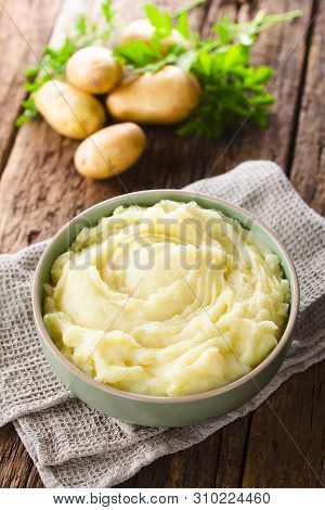Fresh Homemade Creamy Mashed Potato In Bowl (selective Focus, Focus In The Middle Of The Potato Pure