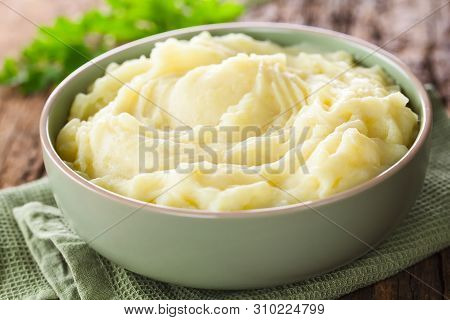 Fresh Homemade Creamy Mashed Potato In Bowl (selective Focus, Focus One Third Into The Potato Puree)