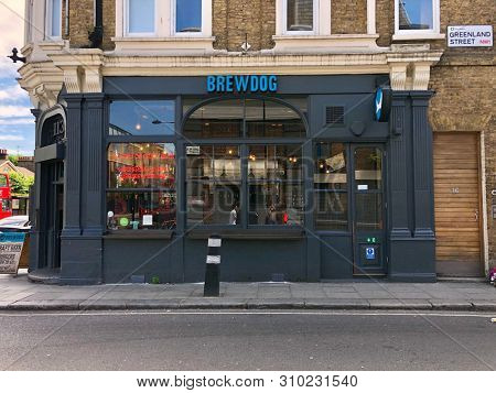 CAMDEN, LONDON - JULY 5, 2019: Exterior view of BrewDog craft beer bar in Camden, London, UK.