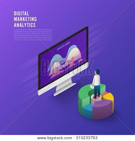Flat Design Concept Business Strategy. 3d Isometric Flat Design. Analysis Data And Investment. Busin