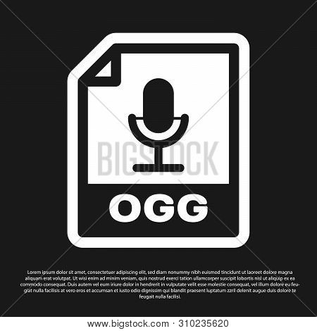 Black Ogg File Document Icon. Download Ogg Button Icon Isolated On Black Background. Ogg File Symbol
