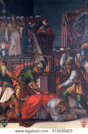 WURZBURG, GERMANY - JULY O4, 2018: The Passion of Jesus, painting in the Neumunster Collegiate Church in Wurzburg, Germany