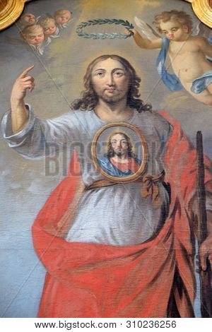BRONNBACH, GERMANY - JULY 07, 2018: Saint Jude the Apostle altar in Cistercian Abbey of Bronnbach in Reicholzheim near Wertheim, Germany