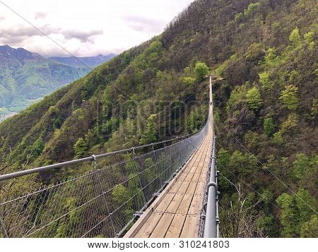 Tibetan Bridge Carasc Or Ponte Tibetano Valle Di Sementina Or Tibetische Brucke Carasc, Monte Carass