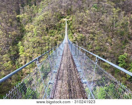 Tibetan Bridge Carasc Or Ponte Tibetano Valle Di Sementina Or Tibetische Brucke Carasc, Monte Carass
