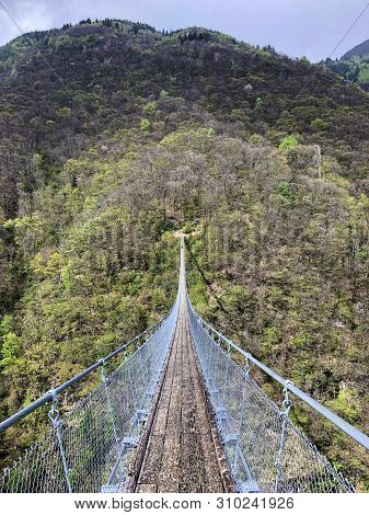 Tibetan Bridge Carasc Or Ponte Tibetano Valle Di Sementina Or Tibetische Brucke Carasc, Monte Carass