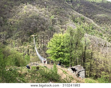 Tibetan Bridge Carasc Or Ponte Tibetano Valle Di Sementina Or Tibetische Brucke Carasc, Monte Carass