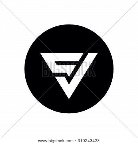 Letter Cv Or Vc Logo Icon, Triangle And Circle Shape Design, Black And White Color - Vector