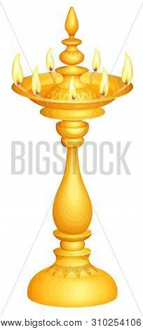 Lamp Light Fire Flame Golden Festival Hindu Onam Illustration