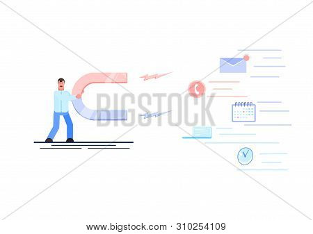 Business Man Holding A Big Magnet And Success In Work. Investment Attraction Concept. Effective Mana