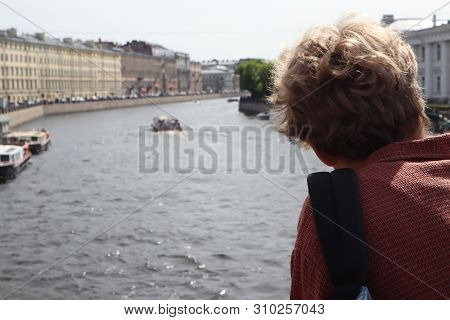 Tourist Ships On The River In The City. Cruise On A Ship In Summer Saint Petersburg, Russia. River C