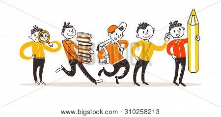 Teenager School Boys Set Wearing Casual Slim Fit Dressing, Walking And Running Pose, Front, Rear Vie
