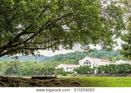landscape of trees and event venue at Zhongxing New Village, Nantou, Taiwan