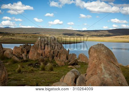 Scenic Wilderness Views Of The Snowy High Plains, Lakes Tors And Hills And Plains Of Tufted Snow Gra