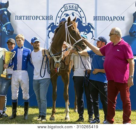 Pyatigorsk, Russia - July 07,2019:the Winners Horse Race Of The Traditional Big Prize 