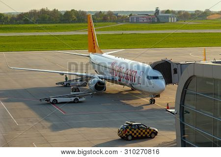 02 May 2019 - Lviw, Ukraine: Pegasus Airlines Airbus Plane Is Getting Ready For Departure On A Trip 