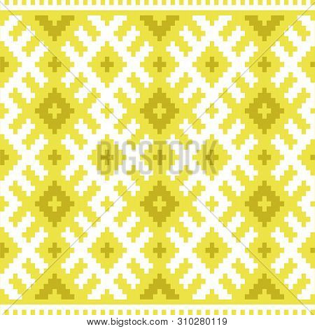 Ethnic Ornaments Pattern. Repeat Pattern Of Bright Yellow And Mustard Colors.
