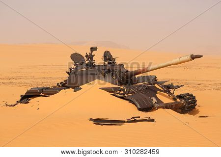 Unusual Finds In The Desert. Tank In The Desert.