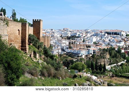 Ronda, Spain - May 5, 2008 - View Along The Old Town Wall Towards The Town And Our Father Jesus Chur