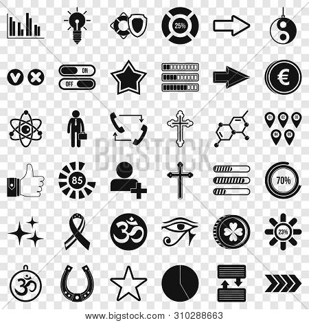 Percent Icons Set. Simple Style Of 36 Percent Vector Icons For Web For Any Design