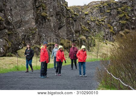 Crowd Of Tourists Visiting Thingvellir, Iceland