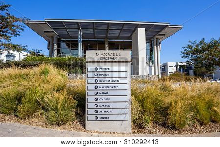Johannesburg, South Africa, 18th June- 2019: Exterior View Of Modern Office Buildings With Indigenou