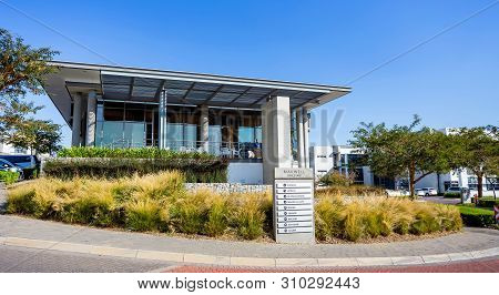 Johannesburg, South Africa, 18th June- 2019: Exterior View Of Modern Office Buildings With Indigenou