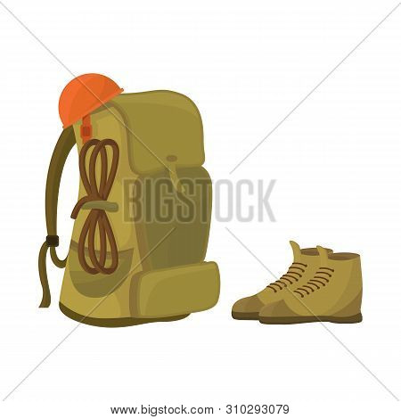 Vector Illustration Of Backpack And Boot Logo. Set Of Backpack And Trekking Vector Icon For Stock.