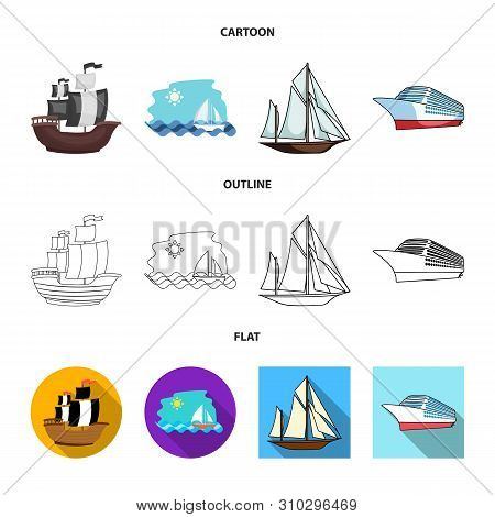 Vector Illustration Of Yacht And Ship Sign. Collection Of Yacht And Cruise Vector Icon For Stock.