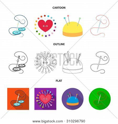 Vector Design Of Pin And Sewing Icon. Set Of Pin And Sketch Stock Symbol For Web.